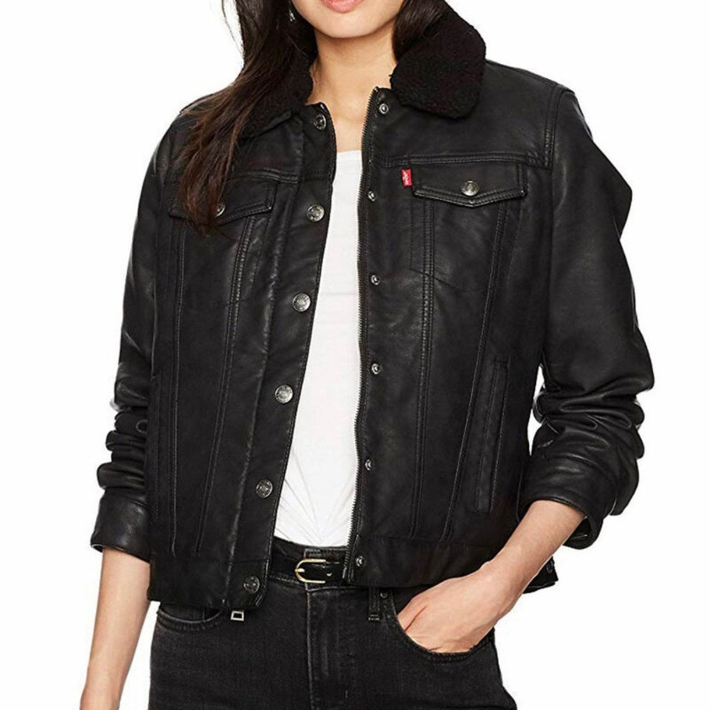 🖤Levi's Black Classic Faux Sherpa Shearling Leather Trucker Jacket🖤